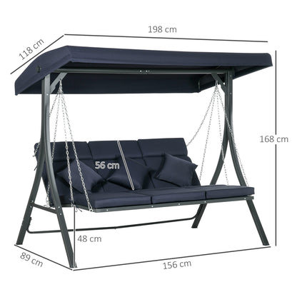 Outsunny Hollywood Gartenschaukel, 3-Personen-Schaukel, verstellbarer Sonnenschirm, 198 x 118 x 168 cm, Dunkelgrau