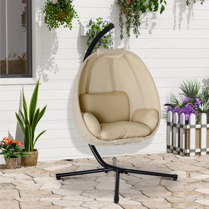 Outsunny Hängematte, eiförmiger Schaukelstuhl mit weichem Kissen, geeignet für drinnen und draußen, 125 x 95 x 170 cm (L x B x H), Khaki