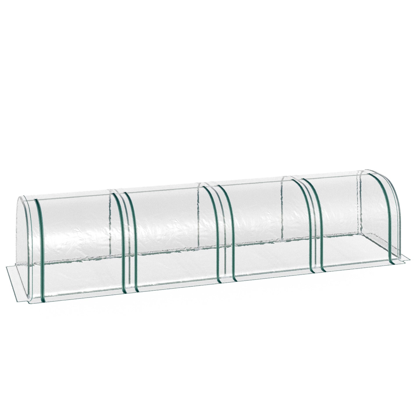 Outsunny tunnelkas, 4 ramen met ritsen, stalen frame, robuust zeil, transparant, 395 x 100 x 80cm