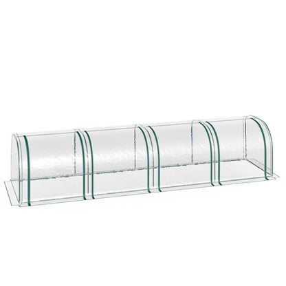 Outsunny tunnelkas, 4 ramen met ritsen, stalen frame, robuust zeil, transparant, 395 x 100 x 80cm