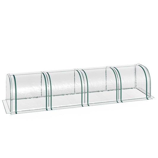Outsunny tunnelkas, 4 ramen met ritsen, stalen frame, robuust zeil, transparant, 395 x 100 x 80cm