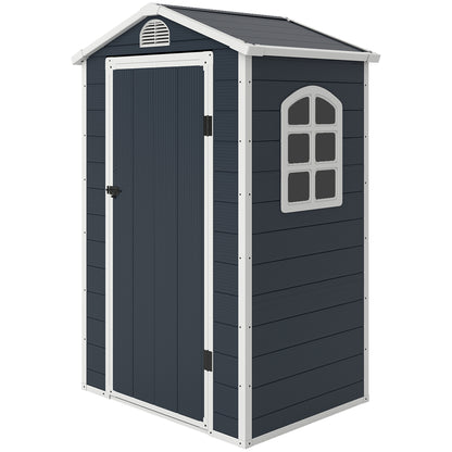 Outsunny kunststof tuinhuis 1,9 m² 134 x 104 x 204 cm gereedschapsschuur met zadeldakdeur weerbestendig tuinhuis buiten tuinhuis kast voor achtertuin buitenruimte donkergrijs