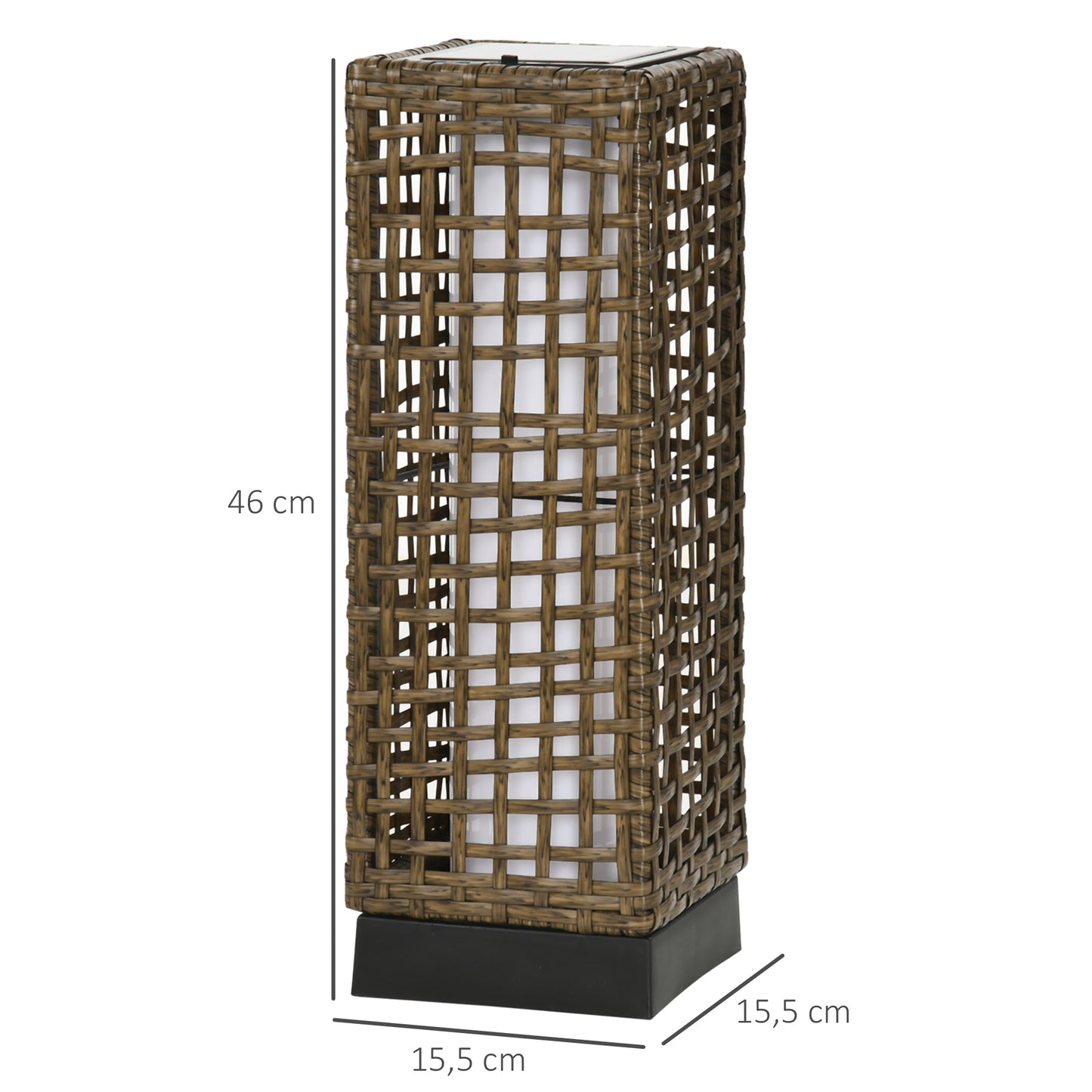 Outsunny Gartenleuchte, solarbetrieben, 8 Stunden Leuchtdauer, automatische Einschaltung, Rattanoptik, 15,5 x 15,5 x 46 cm