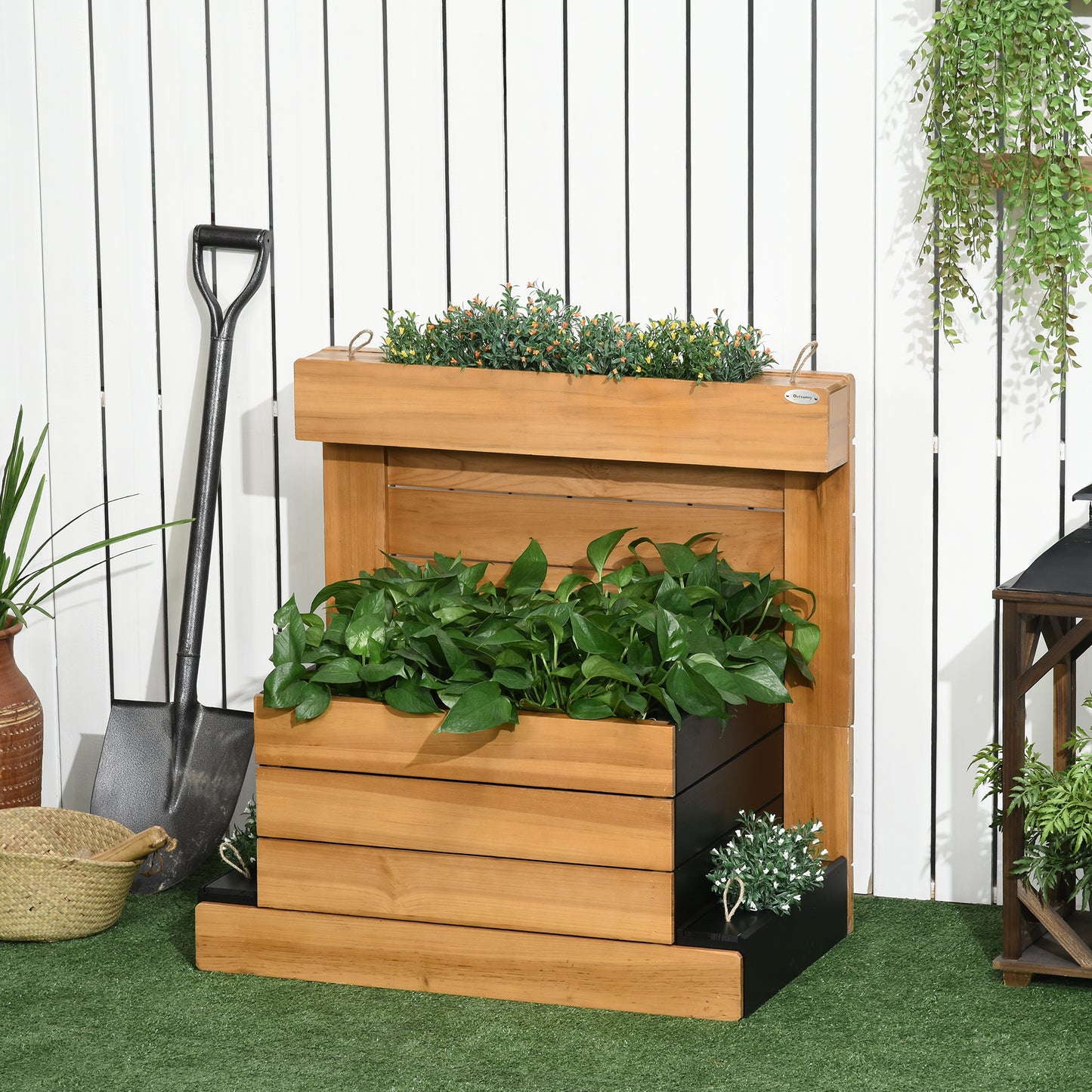 Verhoogde tuinbak van Outsunny met 4 plantenbakken, zelfbewateringssysteem, fleecevoering, weerbestendig, 79,5 cm x 49,5 cm x 80 cm