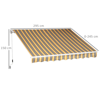 Outsunny zonnescherm, knikarmzonnescherm, zonnescherm, handslinger, balkon, aluminium, geel/grijs, 2,95 x 2,45 m