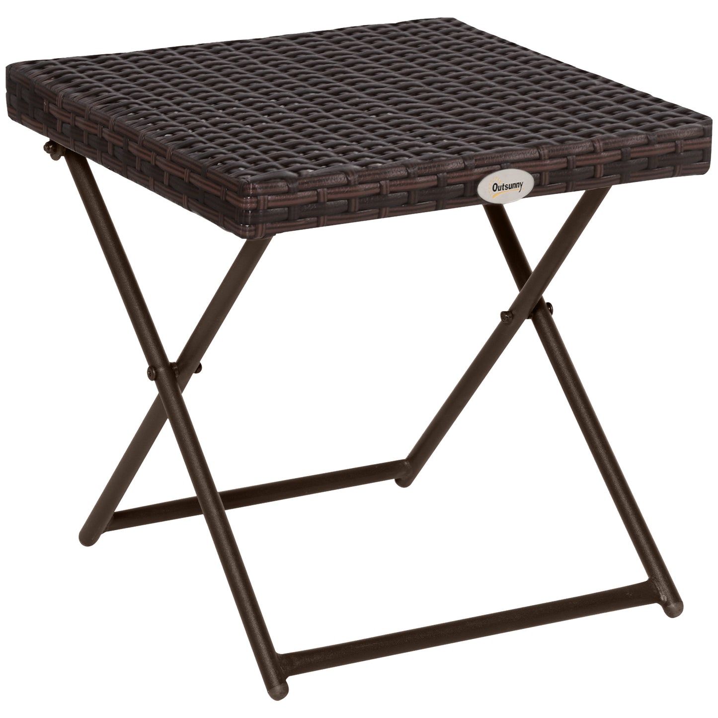 Outsunny Klappbarer Beistelltisch aus Poly-Rattan, Couchtisch, Tablett, Balkontisch, Gartentisch, Teetisch, Gartenmöbel, Rattantisch für Garten, Terrasse, Balkon, 40 x 40 x 40 cm, Braun