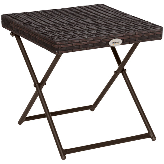 Outsunny Klappbarer Beistelltisch aus Poly-Rattan, Couchtisch, Tablett, Balkontisch, Gartentisch, Teetisch, Gartenmöbel, Rattantisch für Garten, Terrasse, Balkon, 40 x 40 x 40 cm, Braun