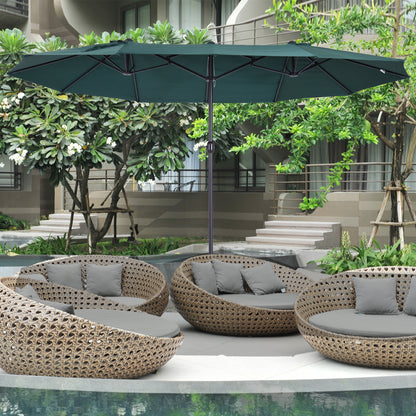 Outsunny Parasol Tuinparasol Marktparasol Dubbele parasol Patioparasol met handzwengel Donkergroen Ovaal 460 x 270 x 240 cm