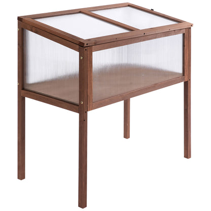 Outsunny Hochbeet aus Holz, 90 x 50 x 93 cm, mit Abdeckung, wetterfest, für Kräutergärten, Garten, Balkon und Terrasse, braun