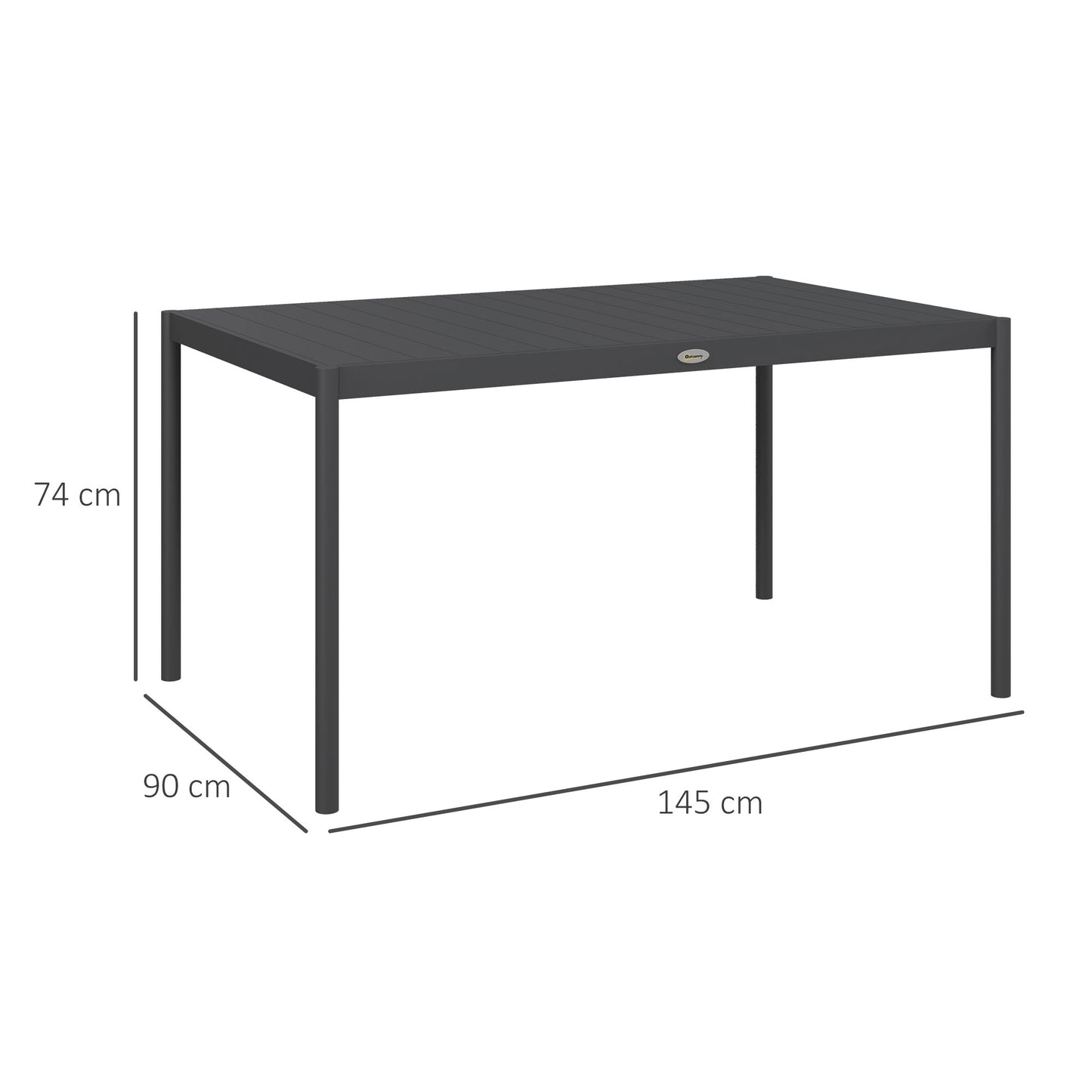 Outsunny Gartentisch, wetterfester Aluminiumtisch, 145 x 90 x 74 cm, dunkelgrau