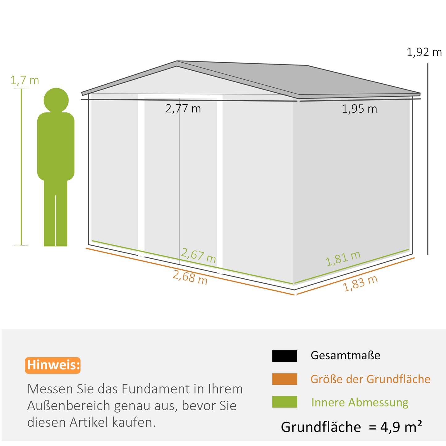 Outsunny Metall-Gartenhaus mit Schiebetüren und Lüftungsfenstern, 277 x 195 x 192 cm, grau