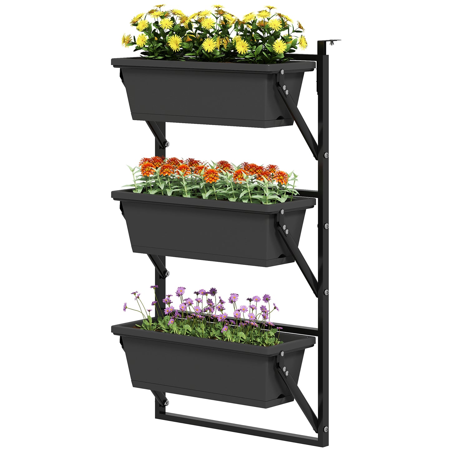 Outsunny set bloempotten en plantenbakken met drainagegaten, vierkante plantenbakken 56x42 cm, donkergrijs kunststof