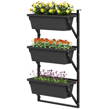 Outsunny set bloempotten en plantenbakken met drainagegaten, vierkante plantenbakken 56x42 cm, donkergrijs kunststof