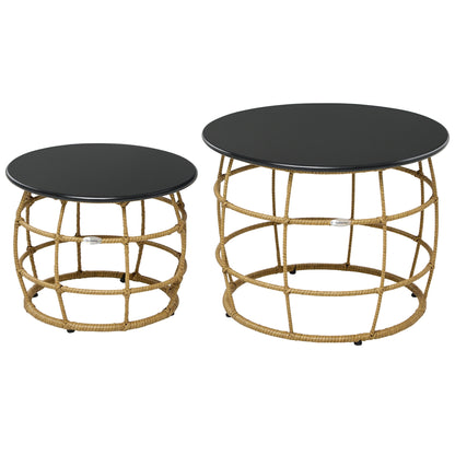 Outsunny 2-delige set tuintafels in boho-stijl, weerbestendig, stapelbaar, 60 cm x 60 cm x 47 cm, naturel + donkergrijs