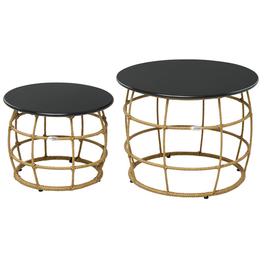 Outsunny 2-teiliges Boho-Gartentischset, wetterfest, stapelbar, 60 cm x 60 cm x 47 cm, Natur + Dunkelgrau