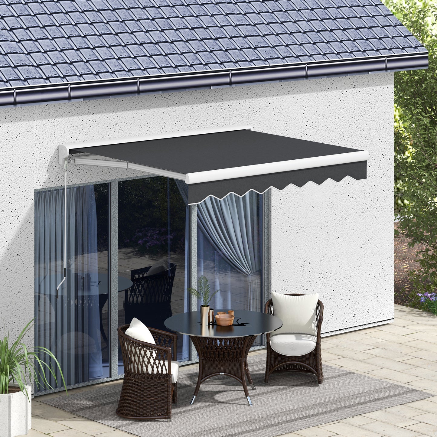 Outsunny zonnescherm, elektrisch/handmatig uitschuifbaar, semi-cassette, afstandsbediening, aluminium frame, 2,5 x 2 m, grijs