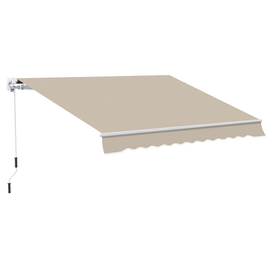Outsunny Sonnenschutz, ausziehbares Sonnensegel, mit Handkurbel, Metallrahmen, Polyester, weiß und beige, 3,95 x 2,45 m