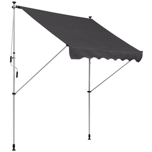 Outsunny Klemmmarkise mit Handkurbel, höhenverstellbar, Gelenkarmmarkise, schmutzabweisend, wetterfest, Balkonmarkise, 150 cm breit, Terrassenmarkise für Terrasse, Balkon, Veranda, grau
