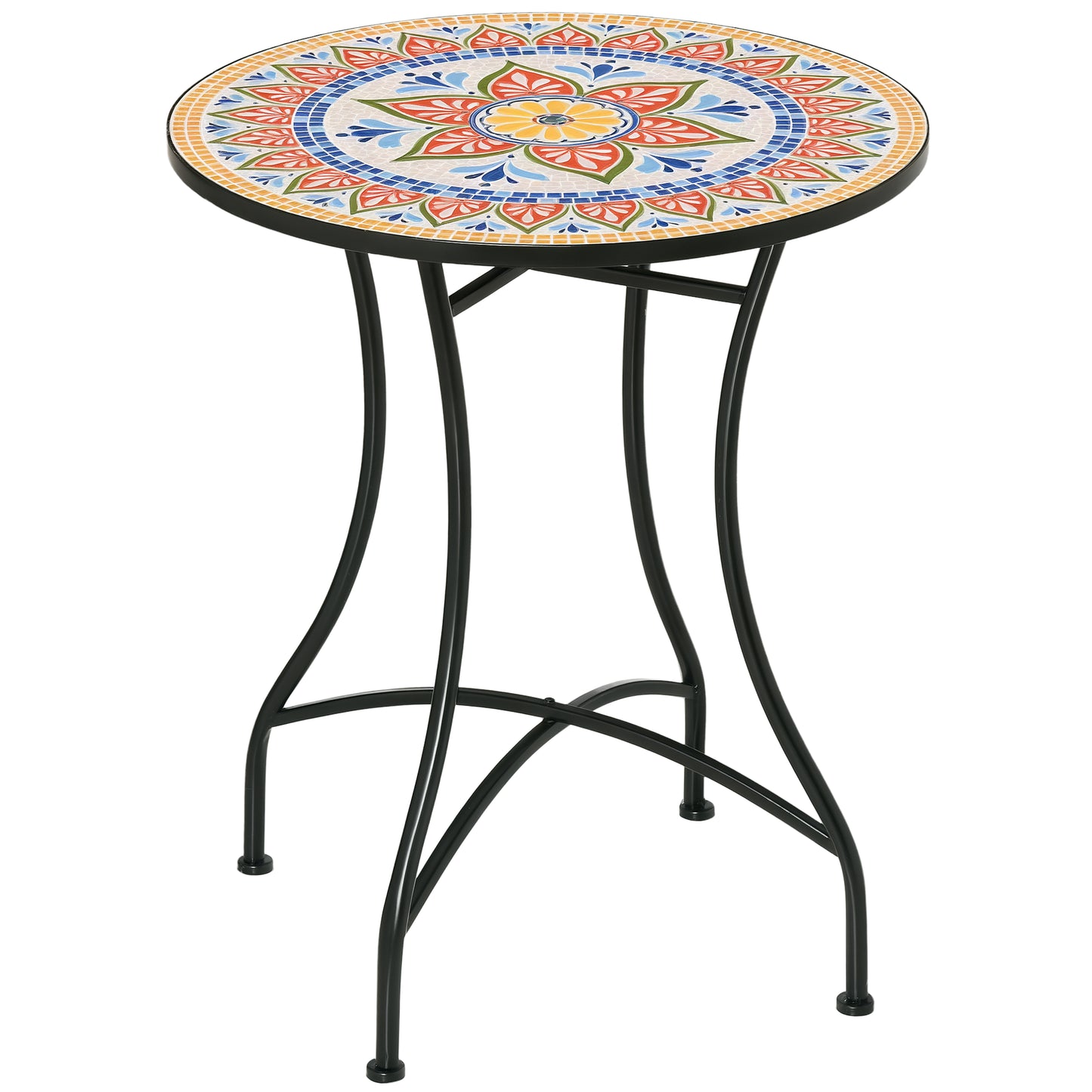 Outsunny Gartentisch Ø 60 cm, wetterfester Metall-Balkontisch, Esstisch für den Außenbereich, Campingtisch, Beistelltisch, runder Terrassentisch für Garten, Terrasse und Balkon, Rot+Blau+Weiß