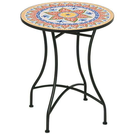 Outsunny Gartentisch Ø 60 cm, wetterfester Metall-Balkontisch, Esstisch für den Außenbereich, Campingtisch, Beistelltisch, runder Terrassentisch für Garten, Terrasse und Balkon, Rot+Blau+Weiß