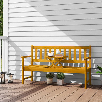 Outsunny 2-zits houten tuinbank, weerbestendig, met rugleuning en armleuningen, draagvermogen 320 kg, 149x56,5x89cm, teak