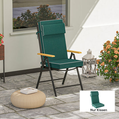 Outsunny Zitkussen 120 x 47 x 9,5 cm Waterafstotend Stoelkussen met Strikken, Hoofdsteun, UPF50+ Groen