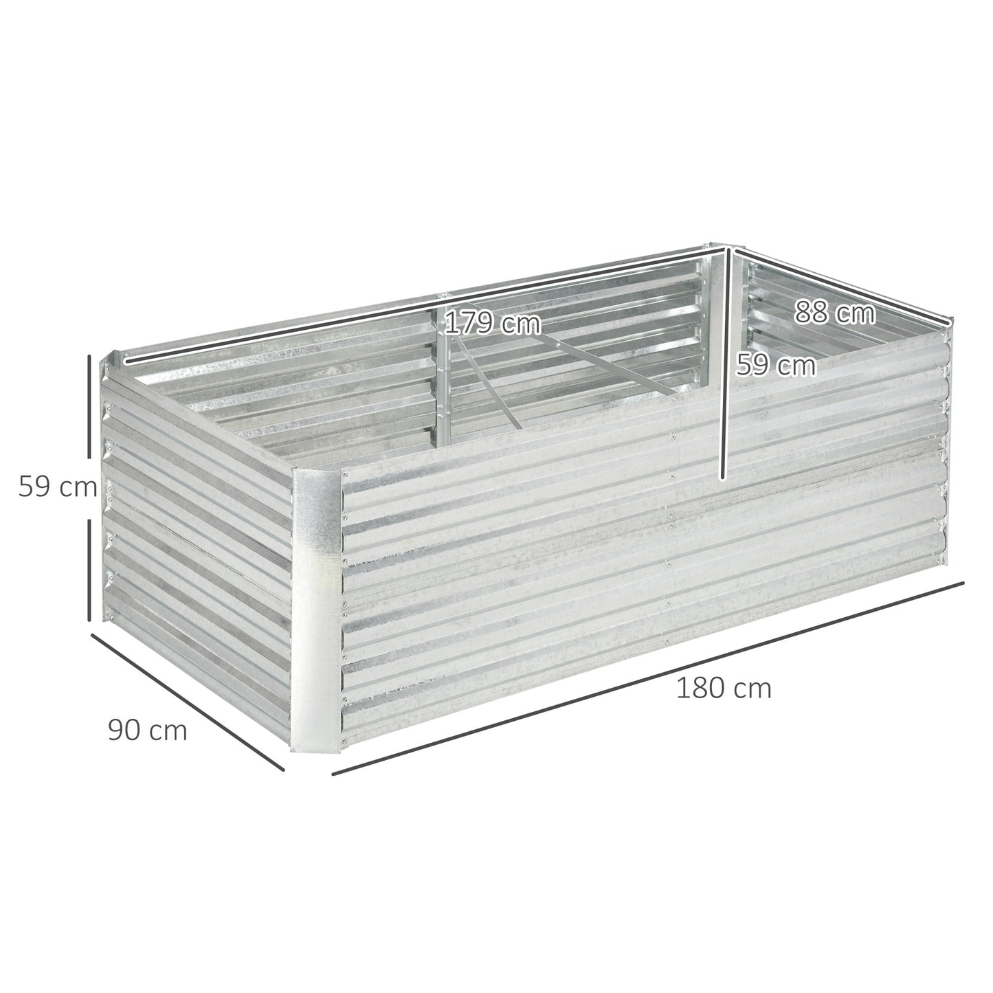Outsunny plantenbak, handige bloembak voor het planten, verzorgen en verzorgen van planten, verhoogd bed, staal, zilver