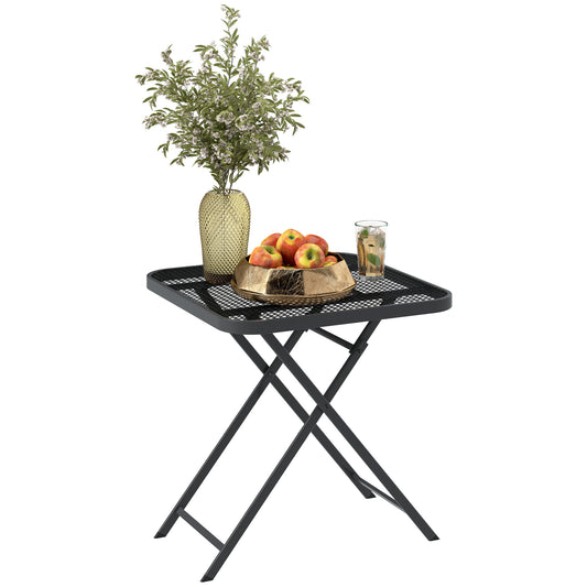 Outsunny Klapptisch für den Garten, 70 x 70 cm, wetterfester Balkontisch, Klapptisch mit Aussparung, quadratisch, schwarz