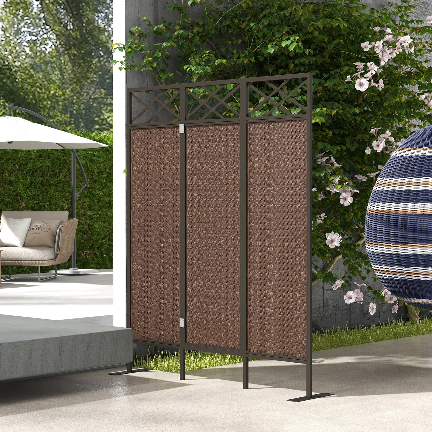 Outsunny kamerscherm, vintage design, 3-delig, 148 cm x 33 cm x 181 cm, bruin + zwart