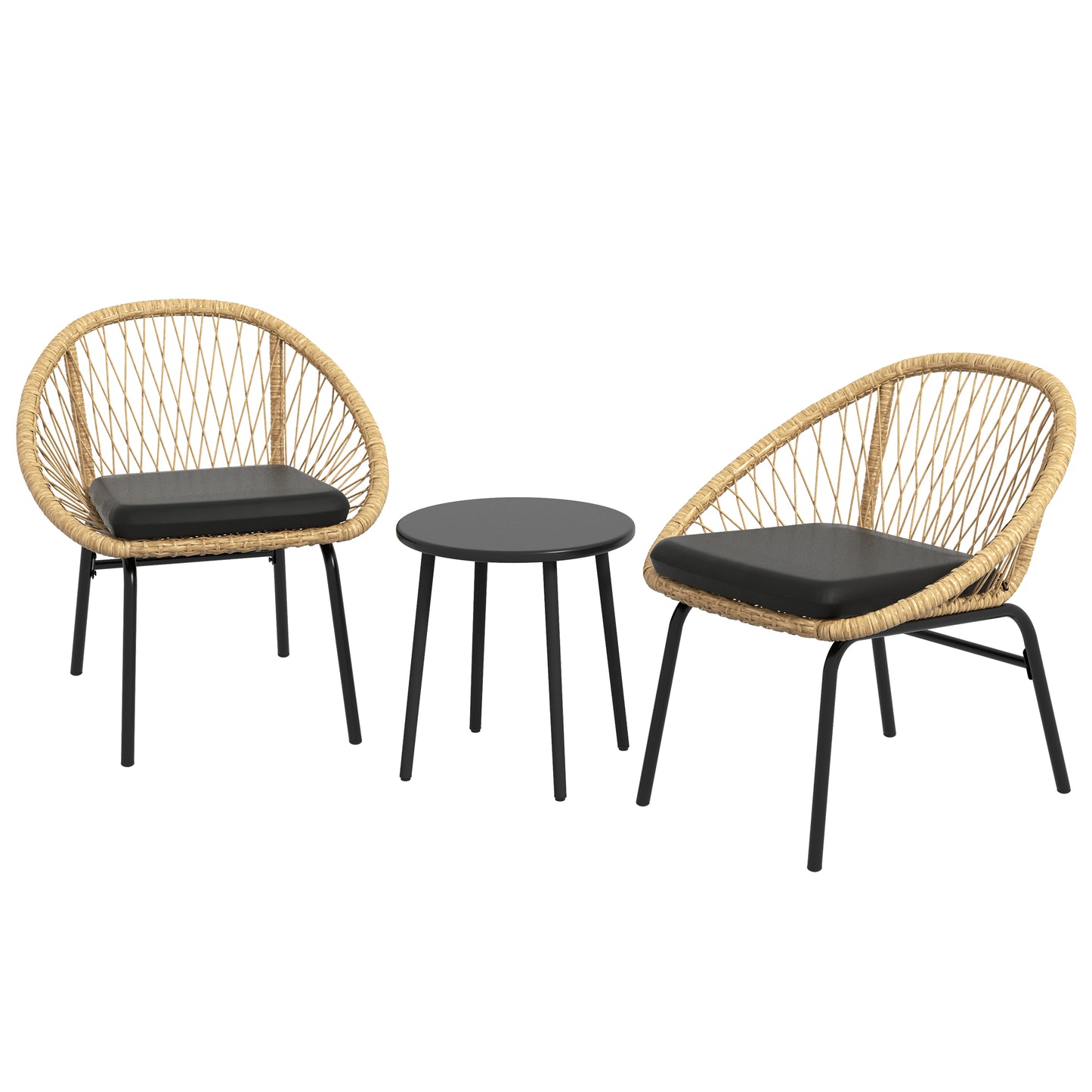 Outsunny Gartenmöbelset aus Rattan, 2 Sessel und Tisch, gelb
