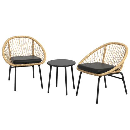 Outsunny Gartenmöbelset aus Rattan, 2 Sessel und Tisch, gelb