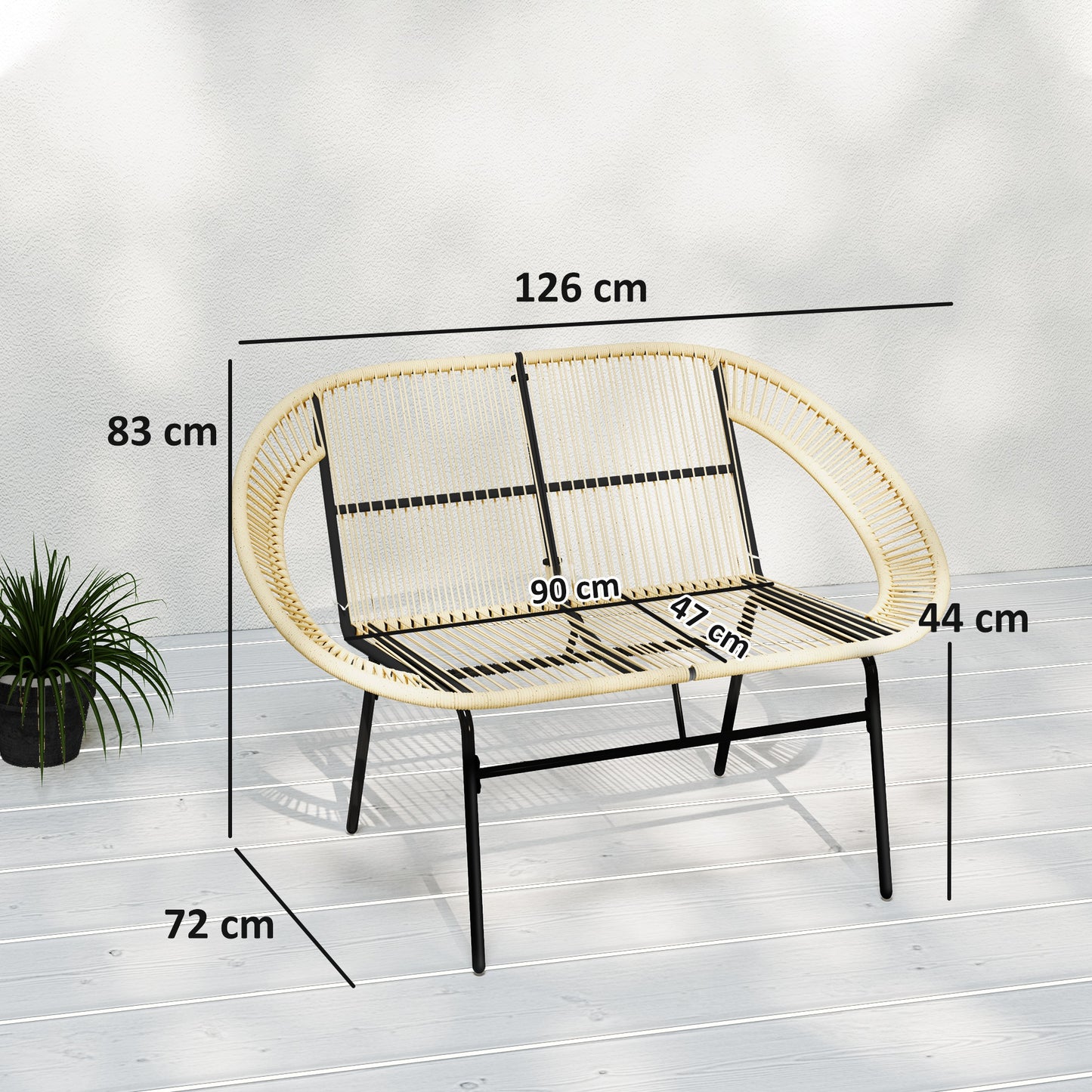 Outsunny 2-zits tuinbank, polyrotan, weerbestendig, rotan bank, UV-bestendig, draagvermogen 260 kg, kaki