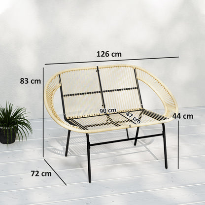 Outsunny 2-zits tuinbank, polyrotan, weerbestendig, rotan bank, UV-bestendig, draagvermogen 260 kg, kaki