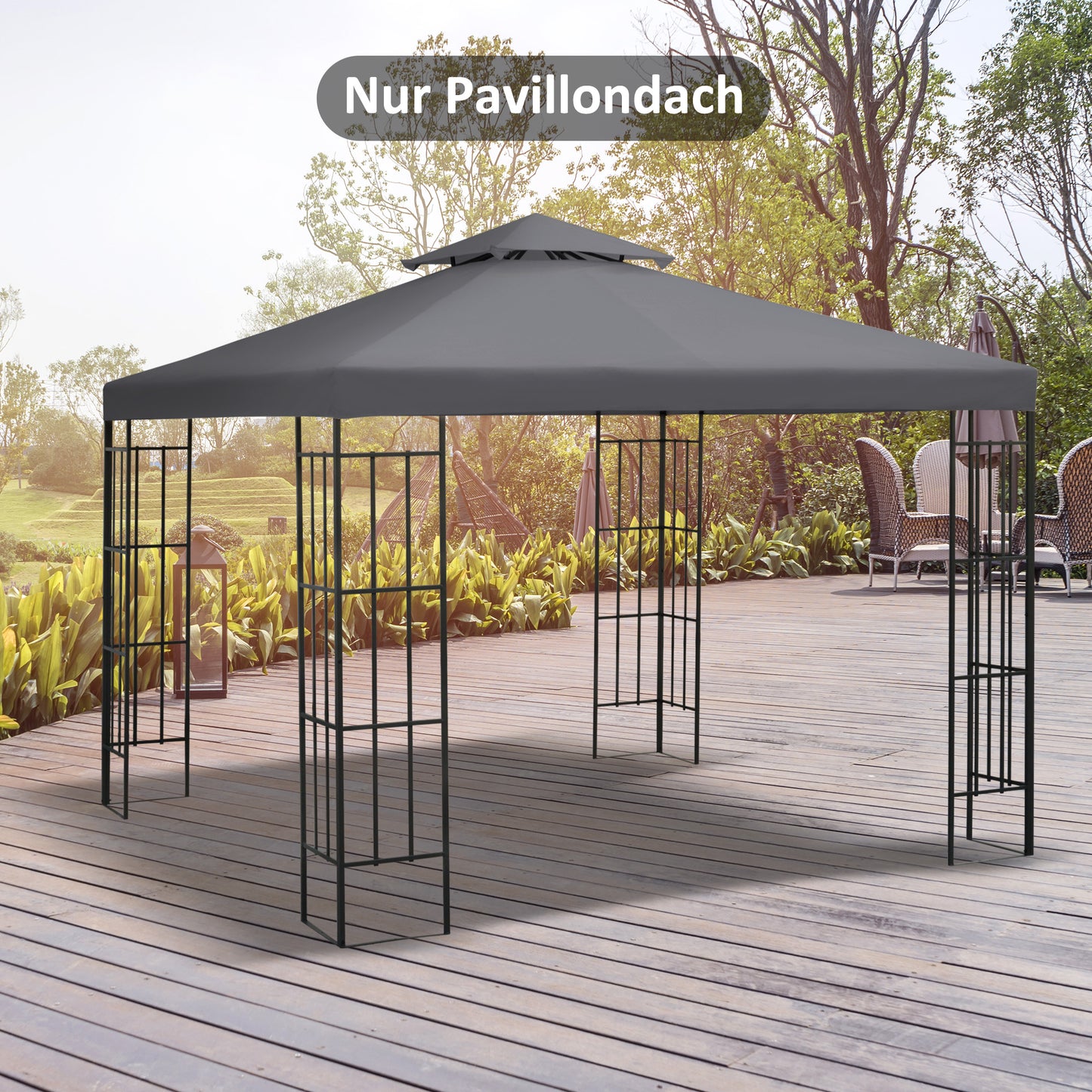 Outsunny Ersatzdach für 3x3 m Pavillon, wasserabweisendes Pavillondach für Metallpavillons, Ersatzdach für Gartenpavillons, Partyzelte, Gartenzelte, Polyester, dunkelgrau