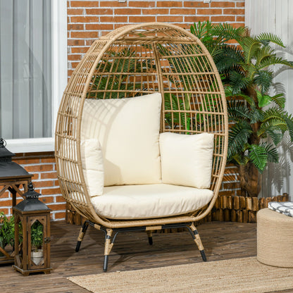 Outsunny Korbsessel in Rattanoptik mit weichen Sitzkissen und Aluminiumgestell in Khaki und Beige. 105 x 90 x 148 cm.