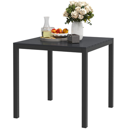 Outsunny Gartentisch, Aluminium, 73 x 73 cm, wetterfester Buffettisch in Holzoptik, Campingtisch für 4 Personen, Schwarz