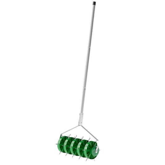 Outsunny gazonbeluchter, 45 cm breed, handmatige gazonbeluchter met 30 ijzeren spikes, staal, donkergroen
