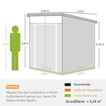 Outsunny Gartenhaus 1,9 x 1,9 m, Geräteschuppen aus Kunststoff, abschließbare Türen, 2 Belüftungsöffnungen, hellgrau