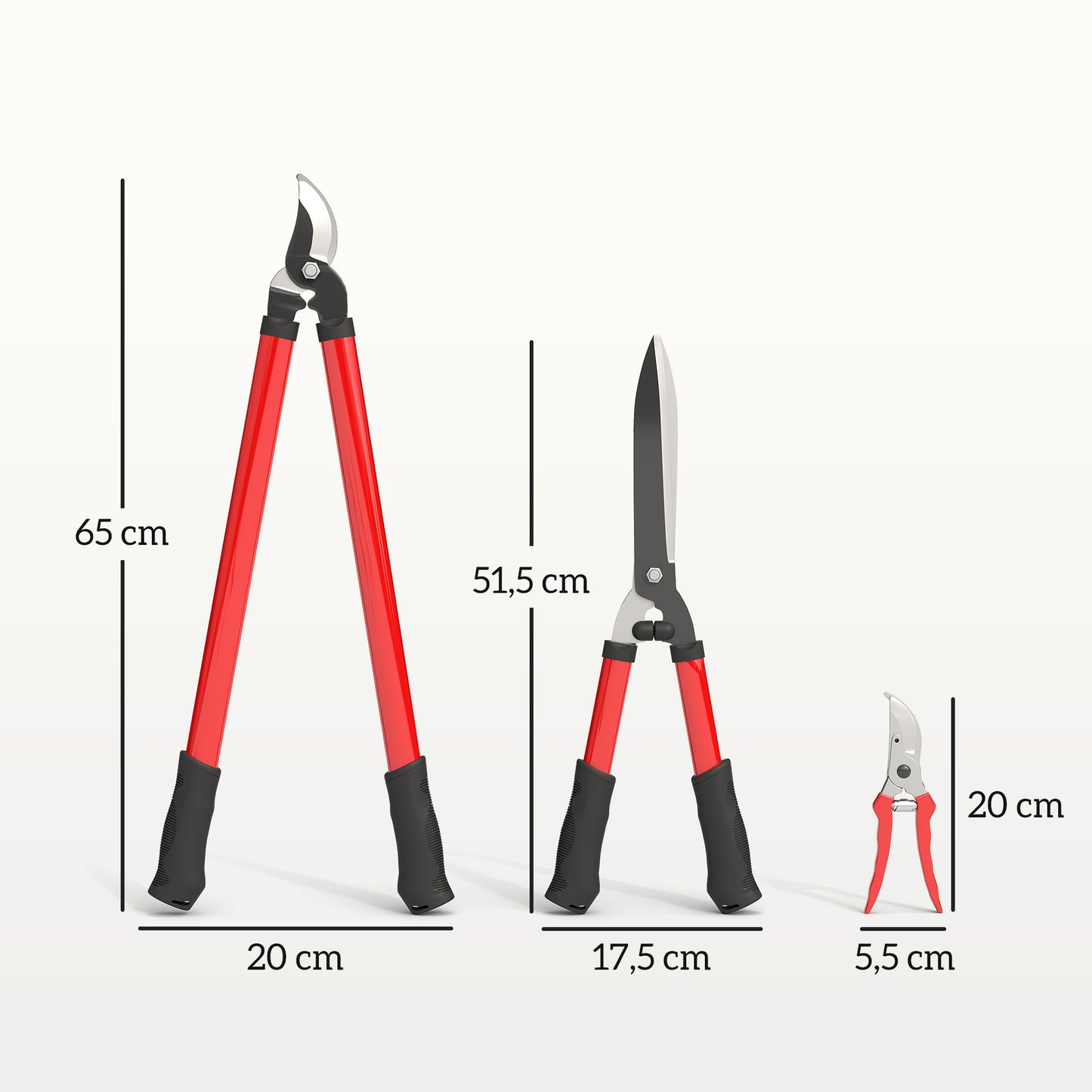 Outsunny heggenschaarset, 3-delig, tuinschaar, takkenschaar met stalen messen, handvat