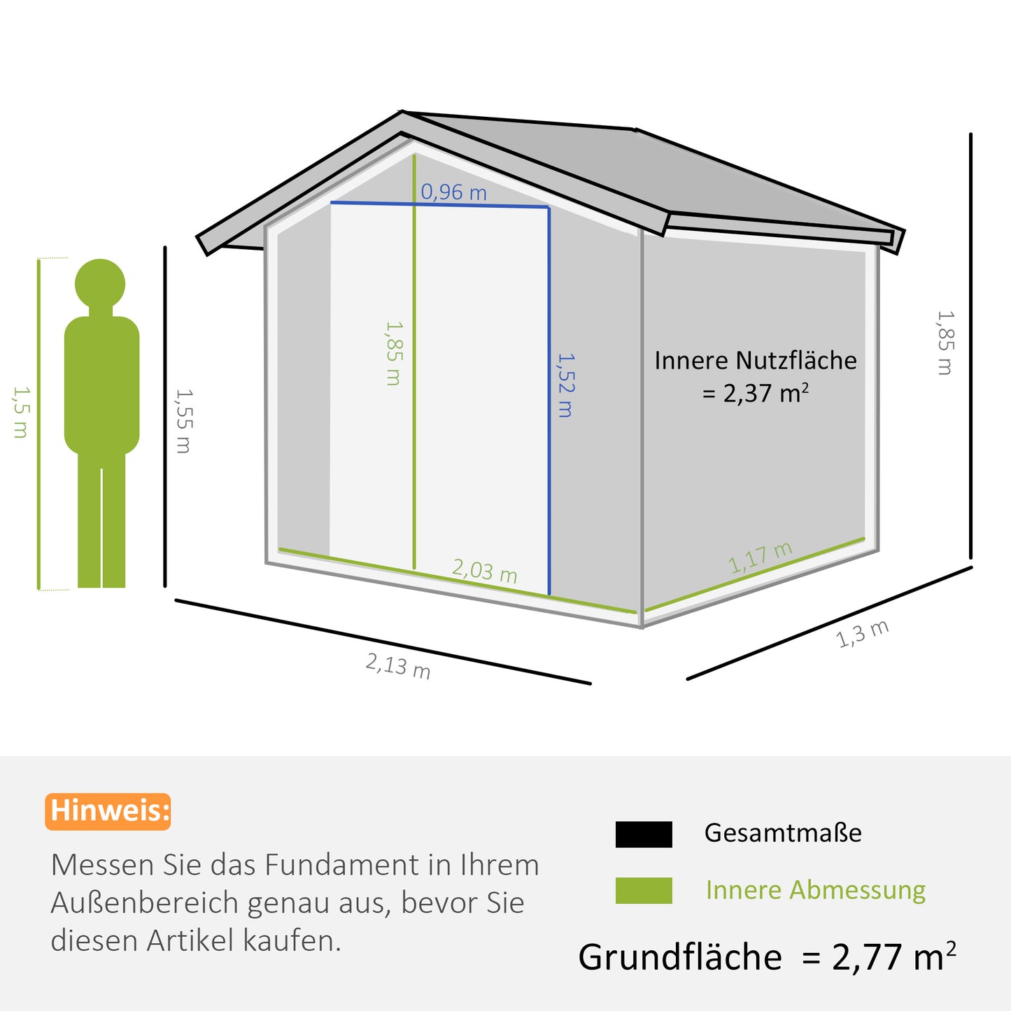 Outsunny tuinhuis met schuifdeuren, 2,13 x 1,30 x 1,85 cm, metaal, antracietgrijs