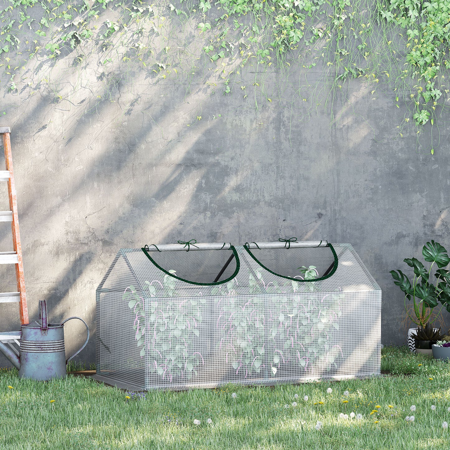Outsunny kas met raam, PE-gaasfolie, stalen folie kas, kas voor balkon, tuin, tomatenkas 120x60x60cm, tomatenkas voor groenten, bloemen, planten, wit