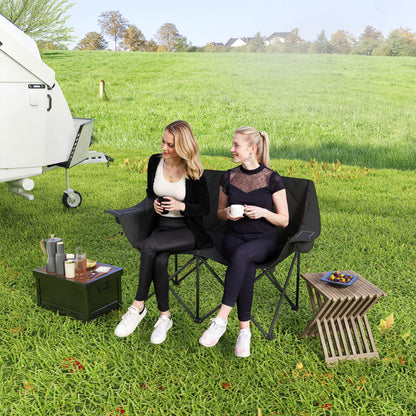 Outsunny Klappstuhl, faltbarer 2-Sitzer-Campingstuhl mit Tragetasche, für den Außenbereich, Tragkraft bis 250 kg, 145 x 60 x 92 cm, schwarz
