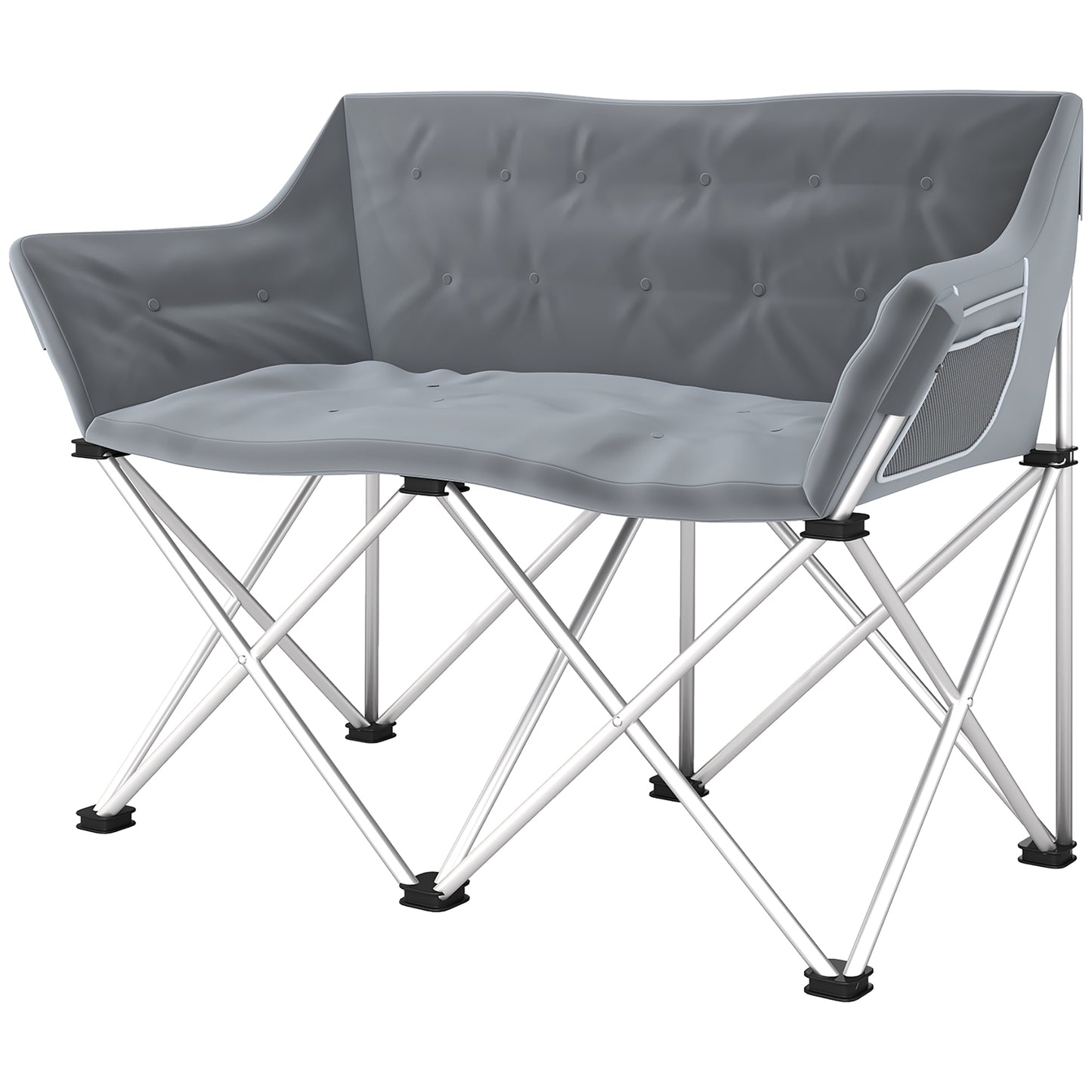 Outsunny Klappstuhl, 2-Sitzer, Campingstuhl mit Armlehnen und Seitentasche, Tragkraft bis zu 240 kg, Grau