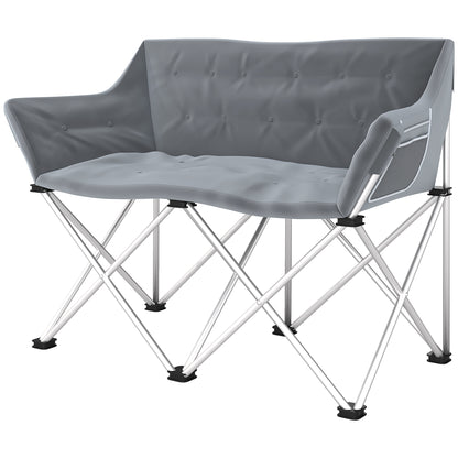 Outsunny Klappstuhl, 2-Sitzer, Campingstuhl mit Armlehnen und Seitentasche, Tragkraft bis zu 240 kg, Grau