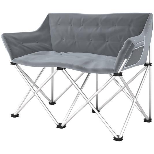 Outsunny Klappstuhl, 2-Sitzer, Campingstuhl mit Armlehnen und Seitentasche, Tragkraft bis zu 240 kg, Grau