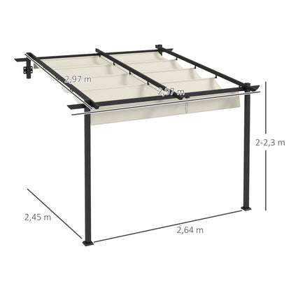 Outsunny tuinpaviljoen 3 x 3m, uitschuifbaar dak, wandmontage, metalen frame, crèmewit