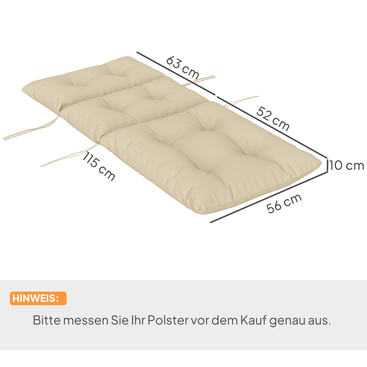 Outsunny Zitkussen, Dik Gevoerd Zitkussen voor Zitmeubelen, met Rugleuning, Schommelstoelkussen, voor Binnen en Buiten, Beige