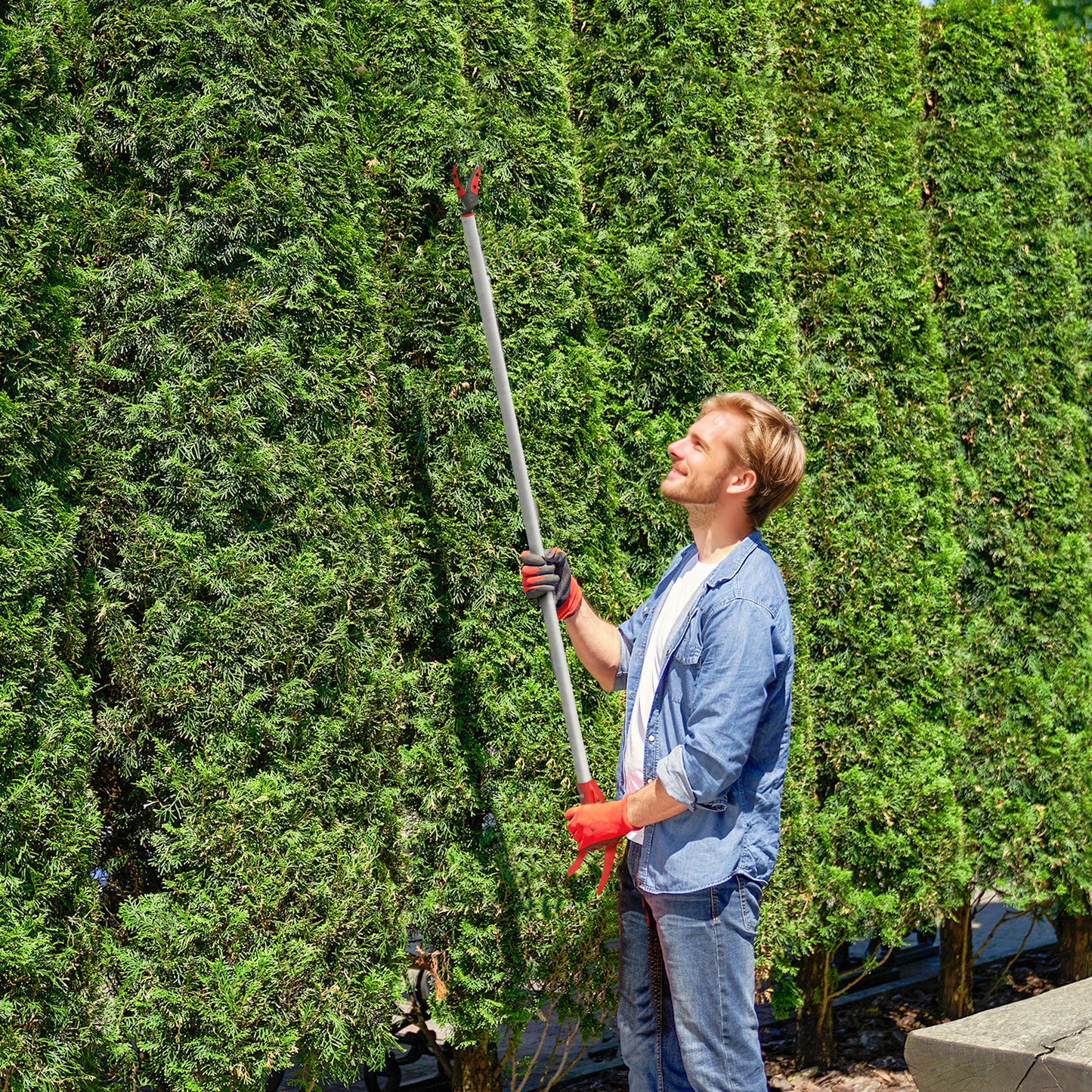 Outsunny 1,2 m Baumschere, Gartenschere mit Aluminiumgriff, Gartenschere mit langem Griff, rot