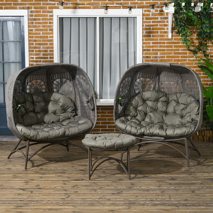 Outsunny tuinmeubelset, 2 rieten fauteuils met bijzettafel, opvouwbaar, zitkussens, metalen frame, kleur: Zand