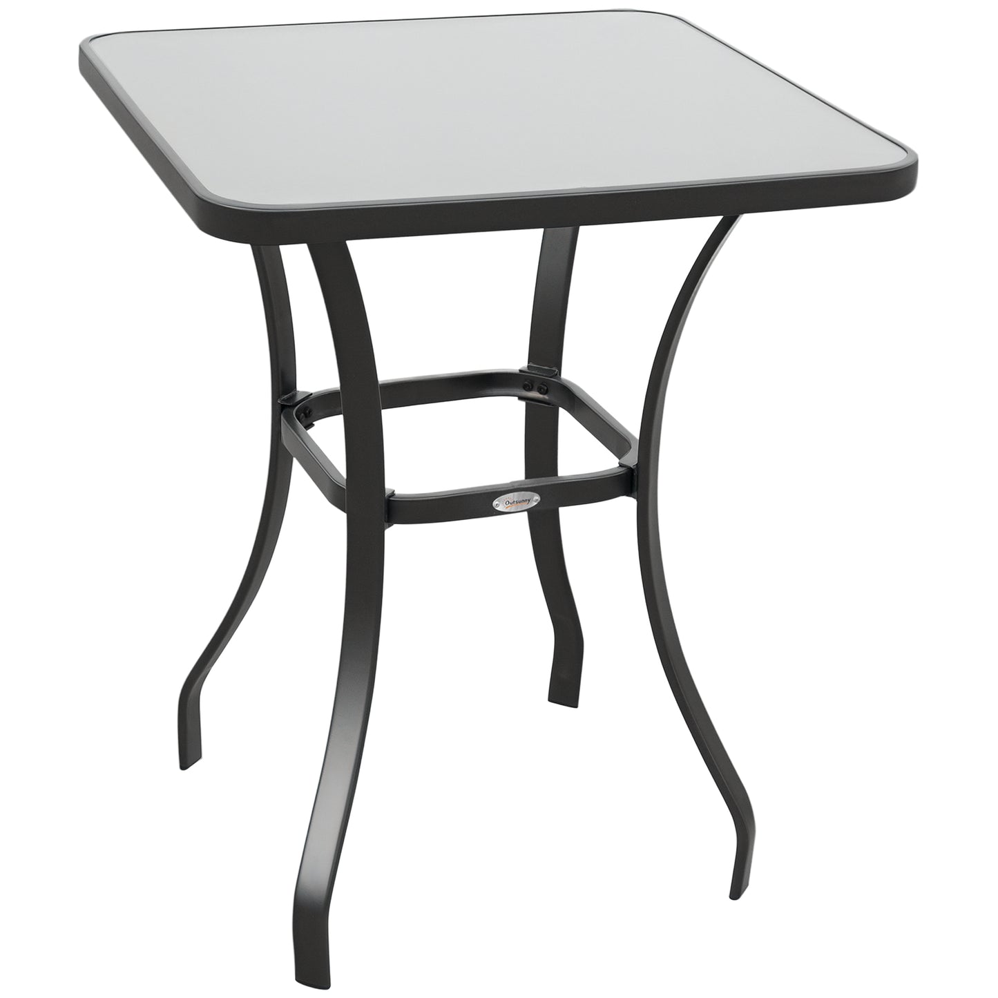 Outsunny Gartentisch, Bistrotisch, Glastisch, gehärtetes Glas + Metall, Schwarz, L 68,5 x B 68,5 x H 84 cm